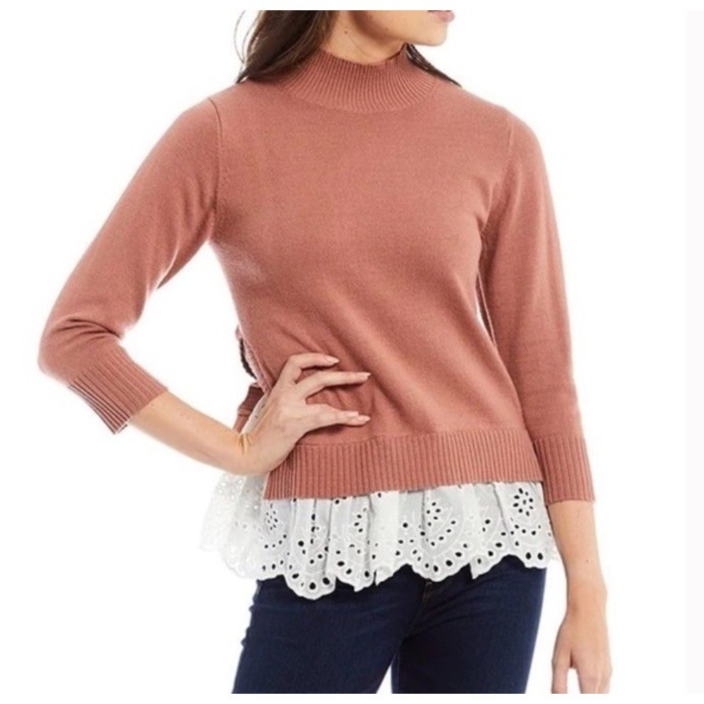 Roller Rabbit Varo Eyelet Peplum Rib Cuff Sleeve Cashmere Statement Sweater L
